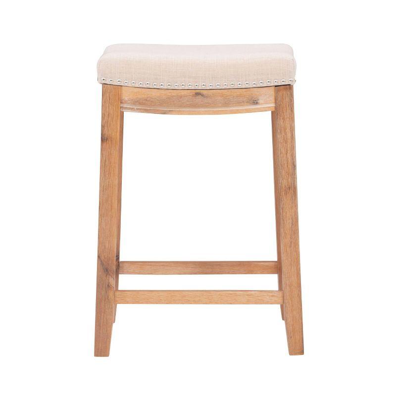 3pc Claridge Backless Stools Counter Height Dining Set Natural - Linon: Rustic Acacia Wood, Linen Upholstery