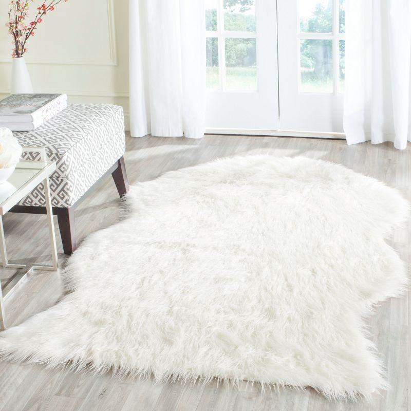 Ivory Faux Sheepskin 4' x 6' Rectangular Area Rug