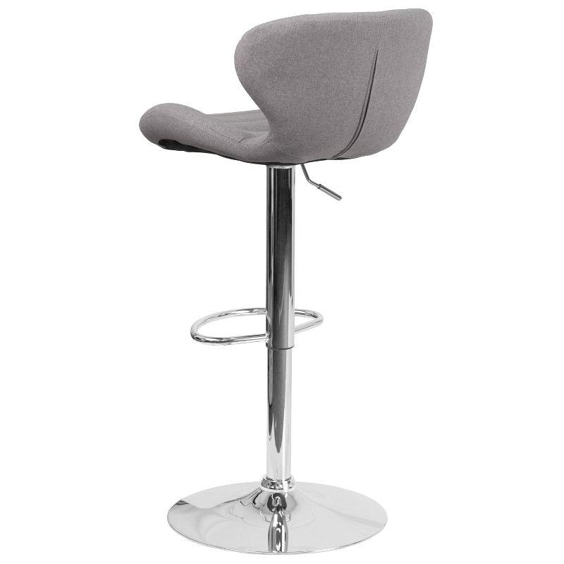 Adjustable Gray Fabric Bar Stool with Chrome Base