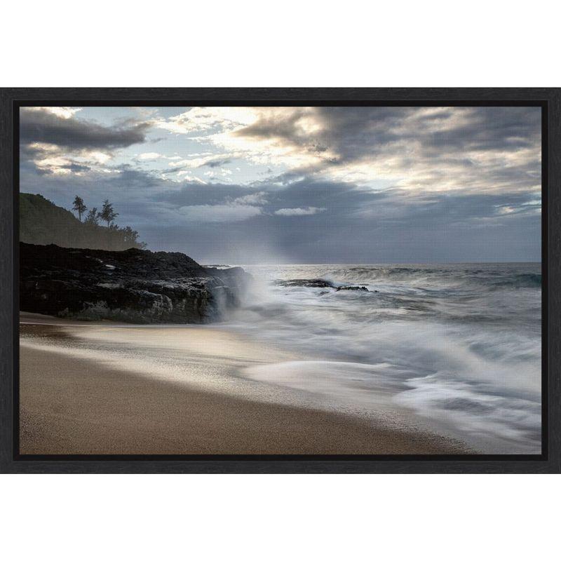 Secret Beach Ocean Scene Framed Canvas Print 23 x 16 inches