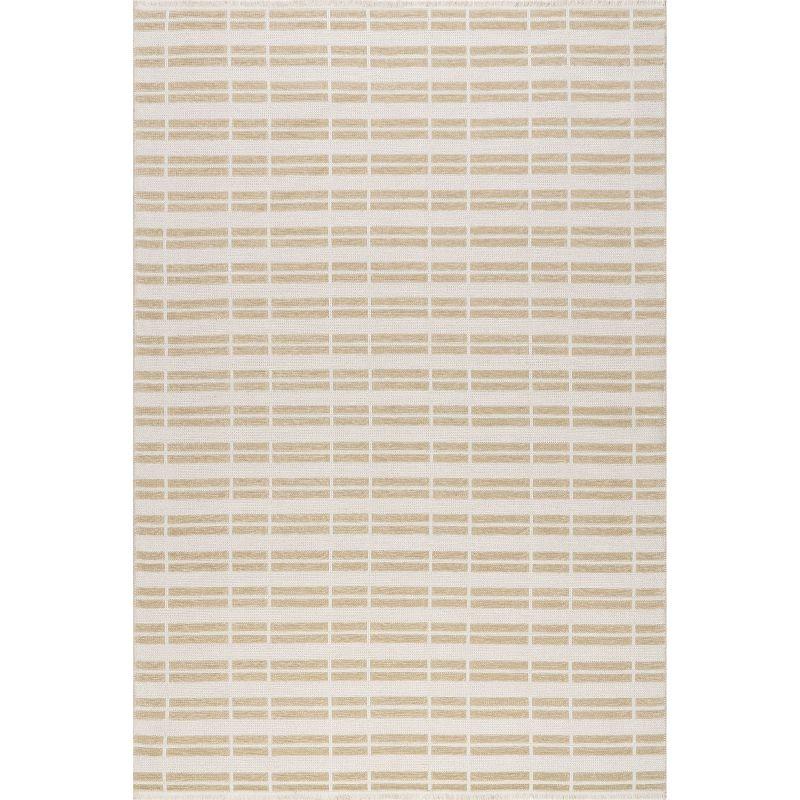 Beige and White Striped Washable Cotton Viscose Rug