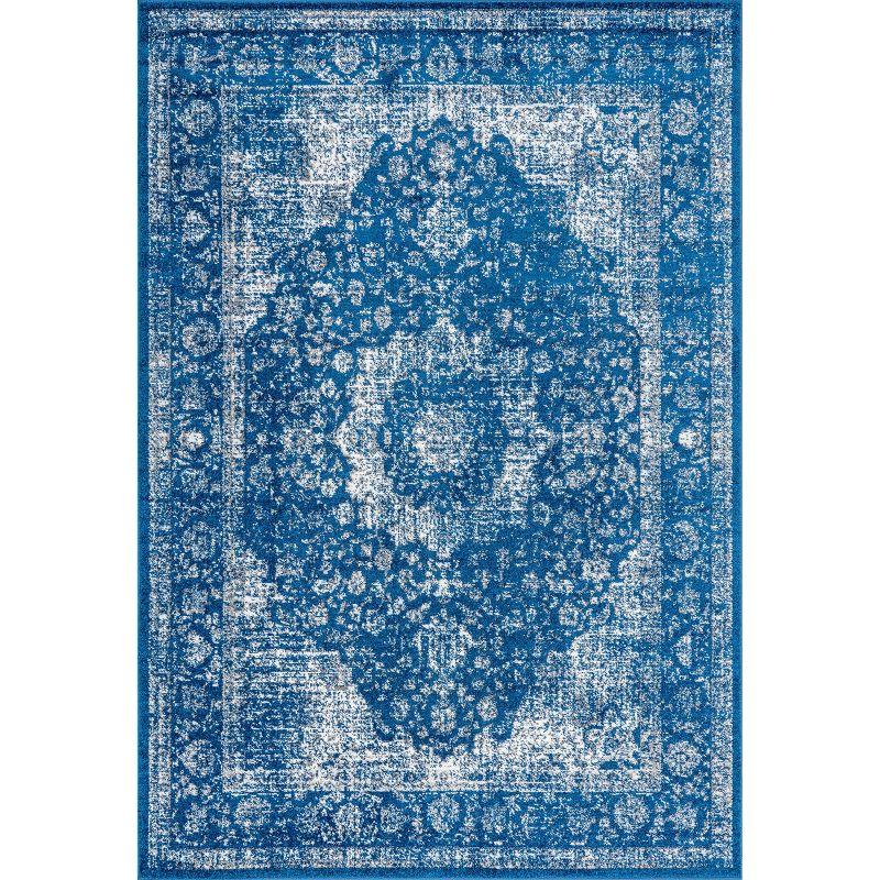 Dark Blue Rectangular Synthetic Persian Area Rug 6' x 9'