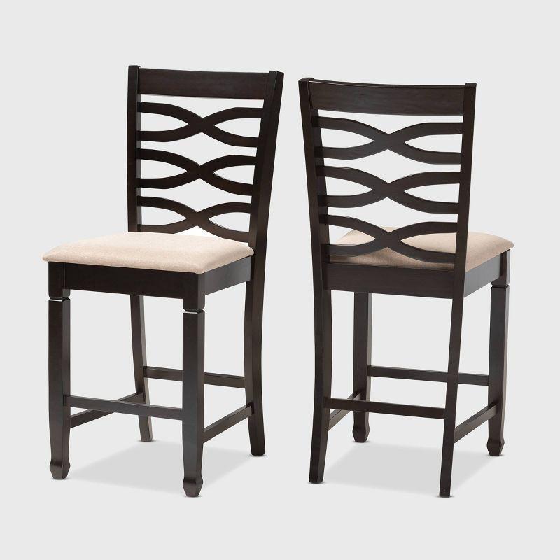 Baxton Studio Set of 2 Caron Finished Wood Counter Height Barstools Sand Brown: Rubberwood Frame, Foam Padded, Cut-Out Back Design