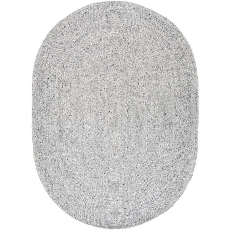 Gray 5' x 7' Oval Handmade Braided Wool Rug