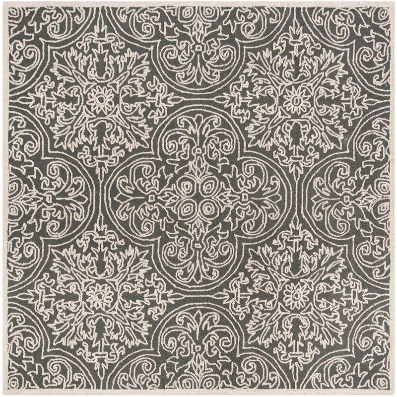 Elegant Dual-Tone Hand-Tufted Wool Square Rug, Dark Grey/Light Grey, 6' x 6'