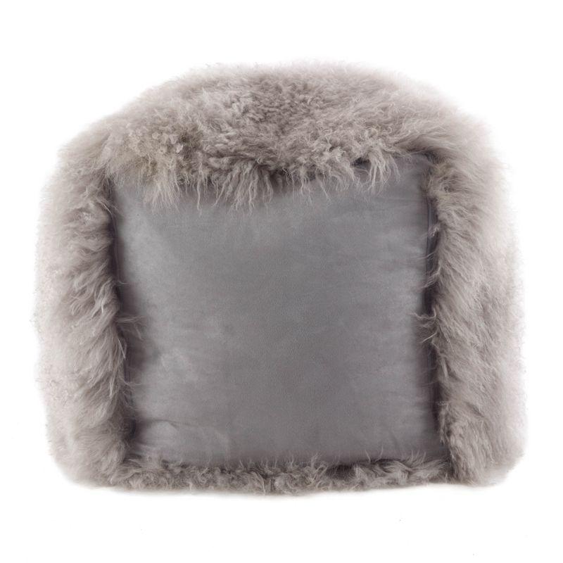 Fog Grey Mongolian Wool Lamb Fur Pouf Ottoman 26"x19"x16"