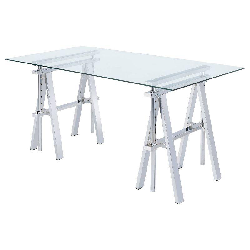 Statham Glass Top Adjustable Sawhorse Standing Desk Chrome - Coaster: Industrial Style, Manual Height Adjustability
