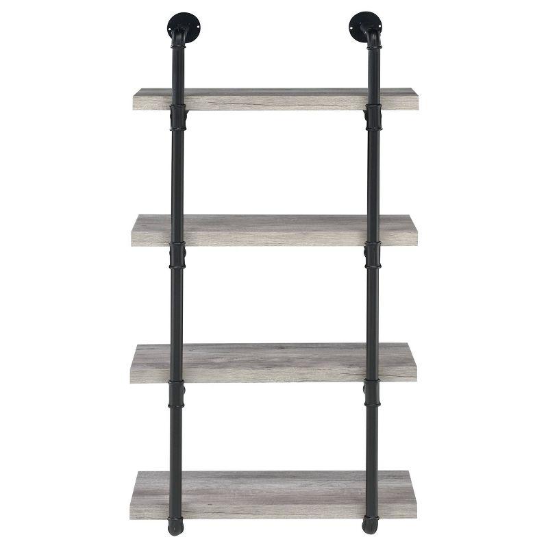24" Elmcrest 4 Shelf Wall Bookcase with Black Frame Gray Driftwood - Coaster: Industrial Style, Laminated Steel & MDF