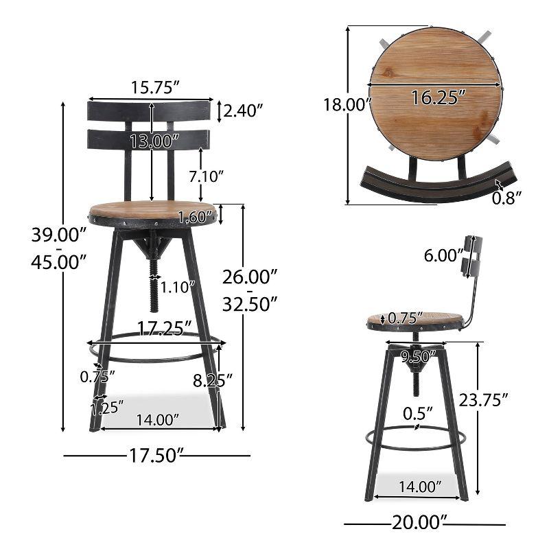 Adjustable Black Metal and Firwood Swivel Barstool