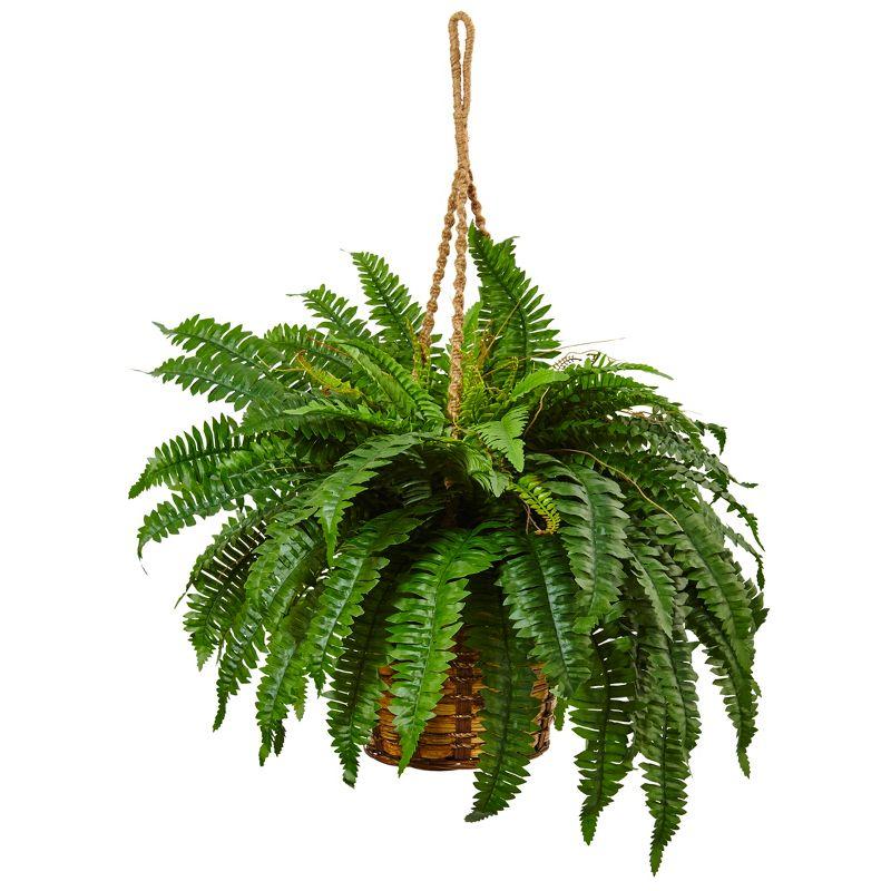 Nearly Natural Boston Fern Silk Hanging Basket