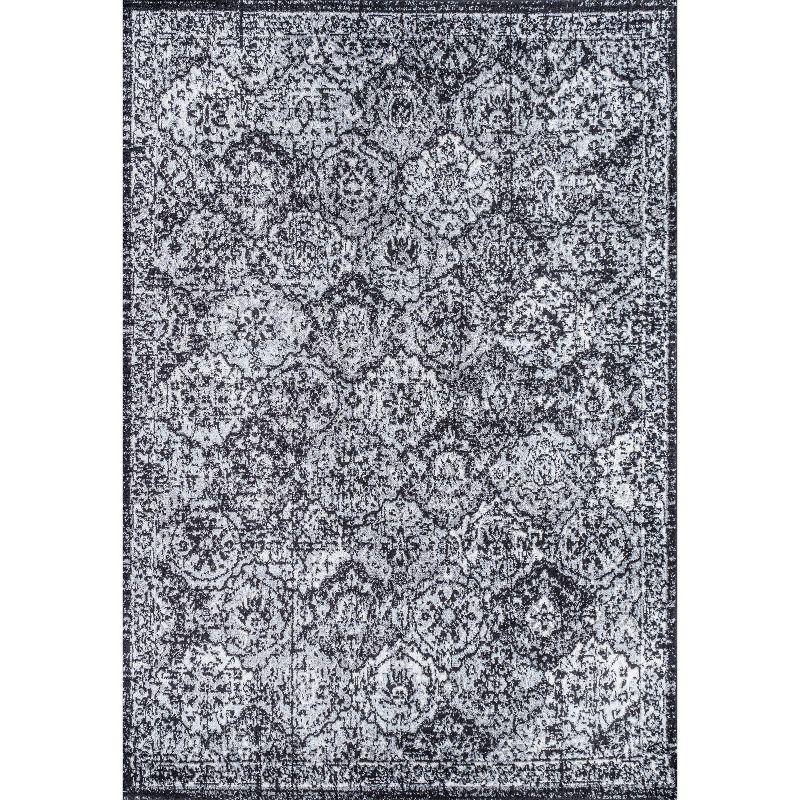 4' x 6' Modern Persian Boho Vintage Trellis Area Rug, Black/Ivory - JONATHAN Y
