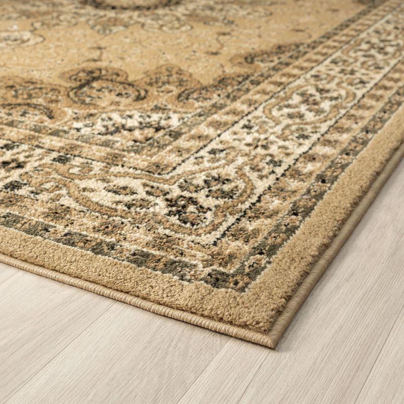 Elegant Beige 5' x 7' Oriental Medallion Synthetic Area Rug