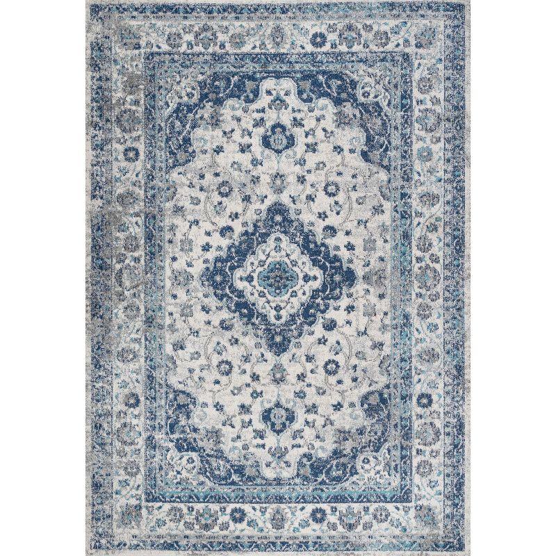 5'x 8' Indhira Ornate Medallion Persian Area Rug, Blue/Gray - JONATHAN Y