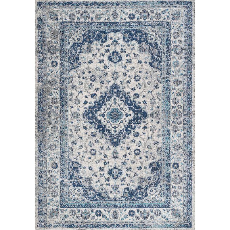 French Country Medallion Blue/Gray 5' x 8' Synthetic Area Rug