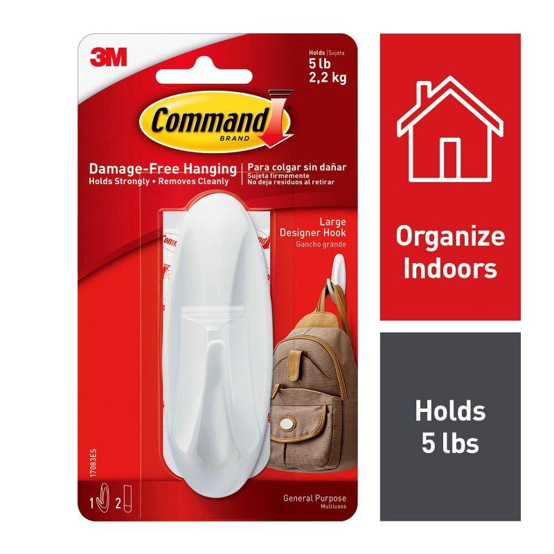 Command Large Sized Designer Hook White