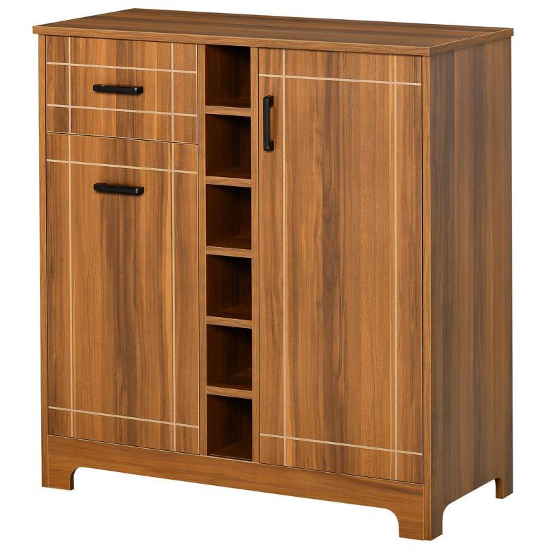 HOMCOM Retro Wine Cabinet for 6 Bottles, Wine Rack Sideboard Serving Bar with Glass Holders and 1 Drawer, Brown