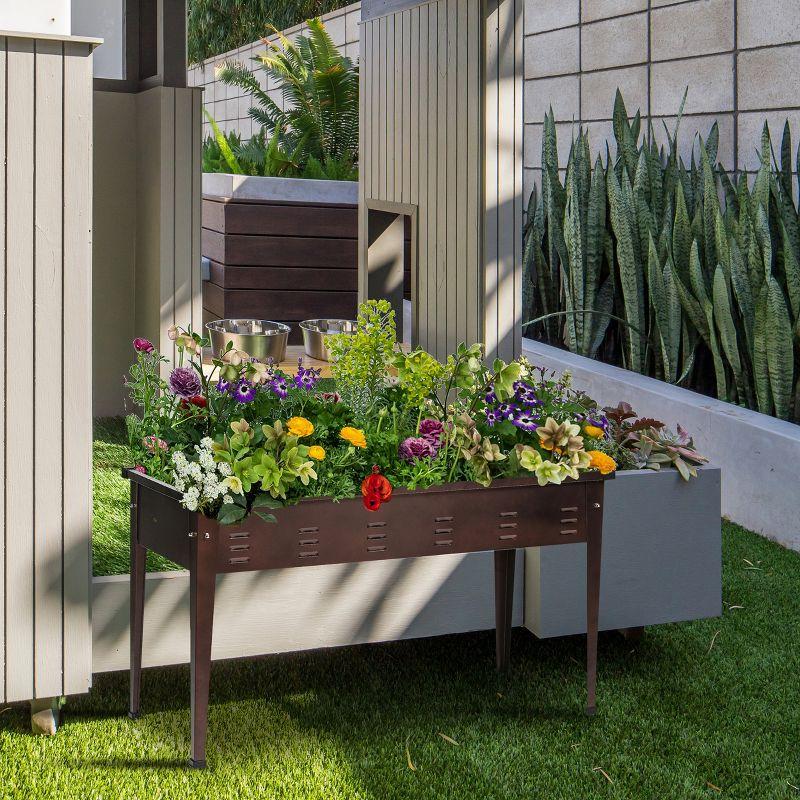 Brown Metal Rectangular Raised Garden Planter