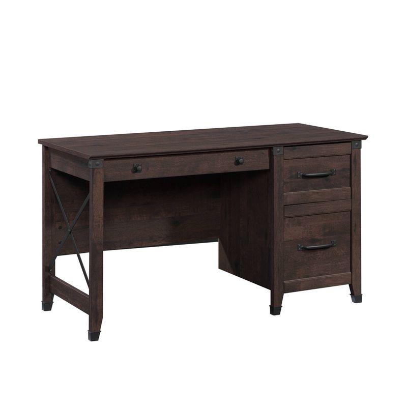 Rustic Coffee Oak Desk with Drawers and Filing Cabinet