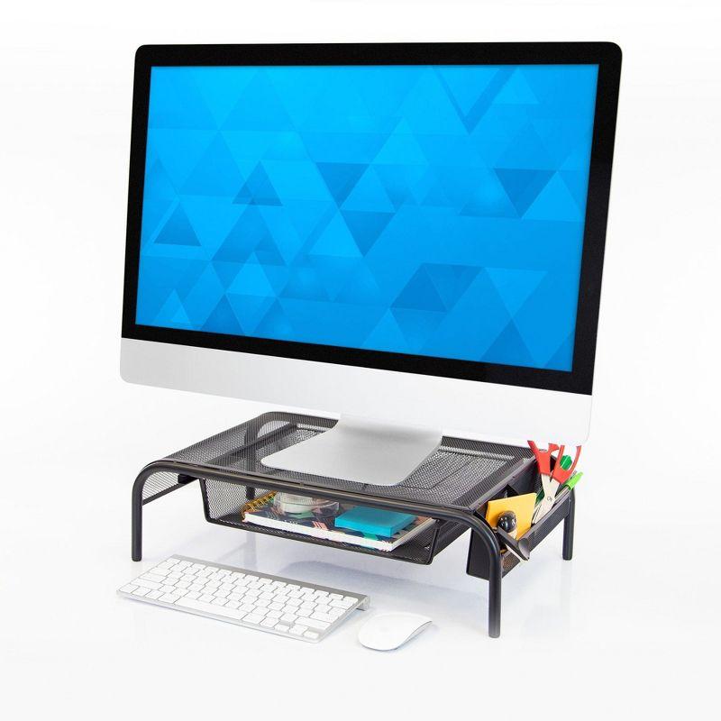 Mount-It! Metal Mesh Computer Monitor Stand and Riser with Pullout Drawer