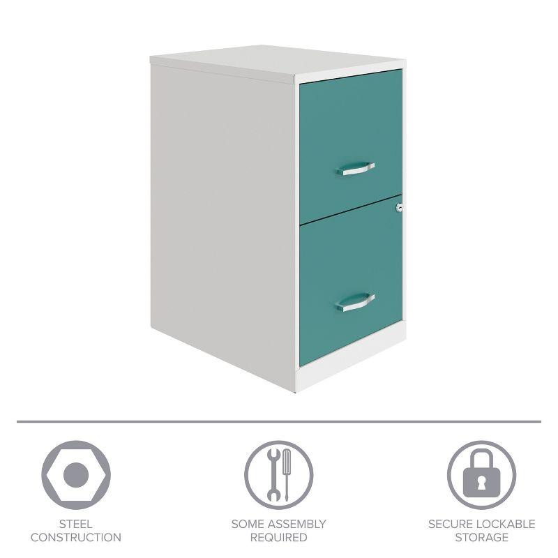 Space Solutions 18" Deep Letter Width 2-Tone Vertical File Cabinet White & Teal: Steel Office File Organizer, 2 Drawers