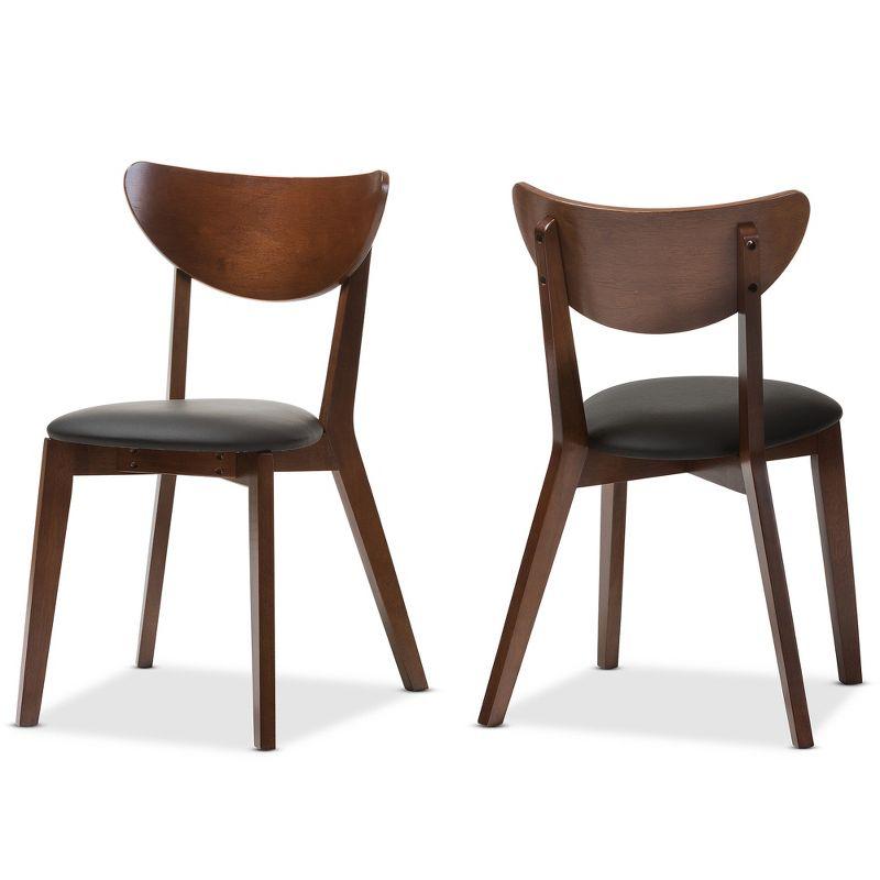 Set of 2 Black Faux Leather Walnut Dining Chairs