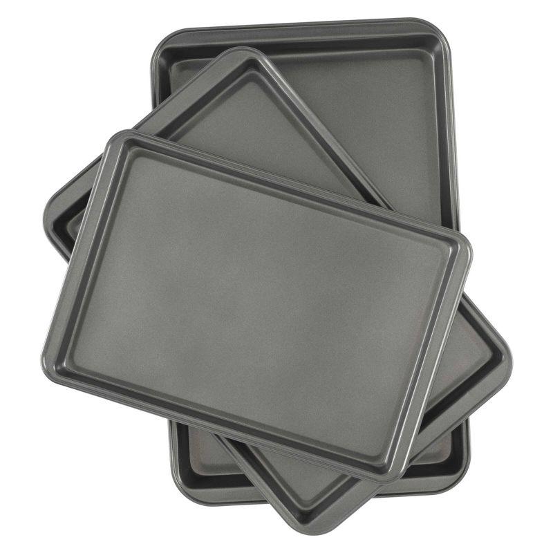 GoodCook Ready Set of 3 Nonstick Sheet Pan Set Dark Gray: Steel Baking Sheet Pans Set, Dishwasher-Safe Bakeware