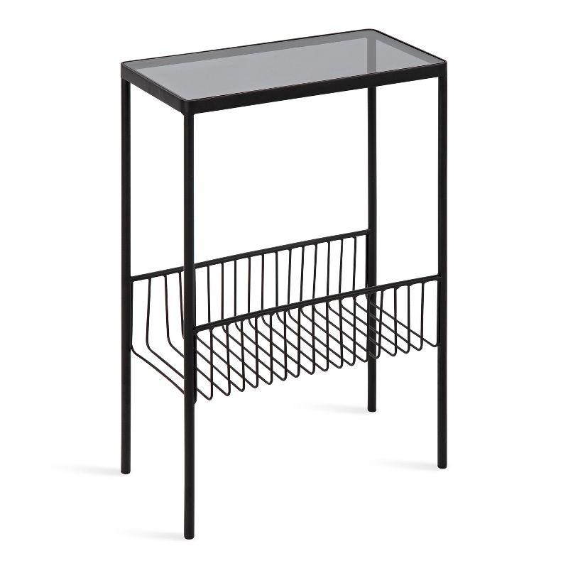 Trubey 18.9" Black Metal and Glass Side Table with Storage