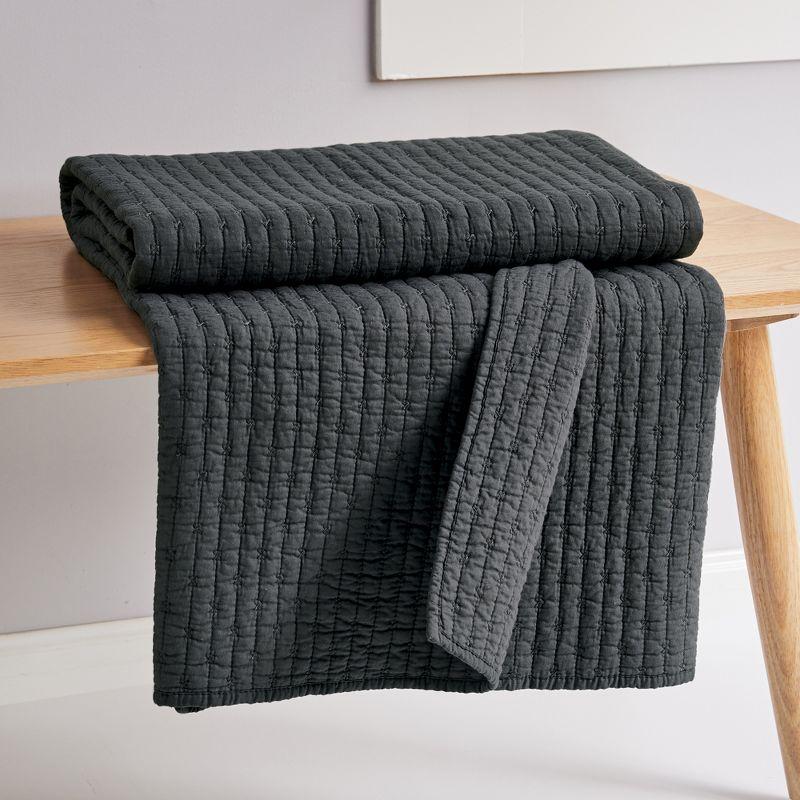 Charcoal Gray Cotton Quilted Reversible Throw Blanket