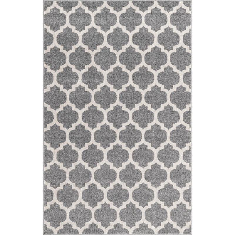 Elegant Dark Grey Synthetic Trellis 5' x 8' Indoor Rug