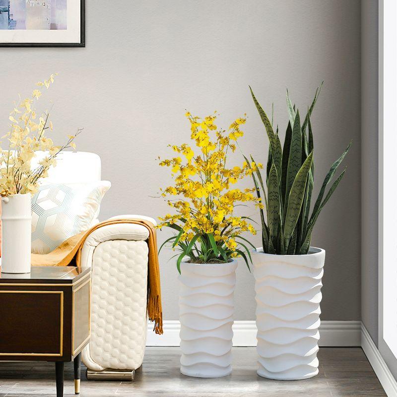 LuxenHome Set of 2 White Waves Tall Round MgO Planters