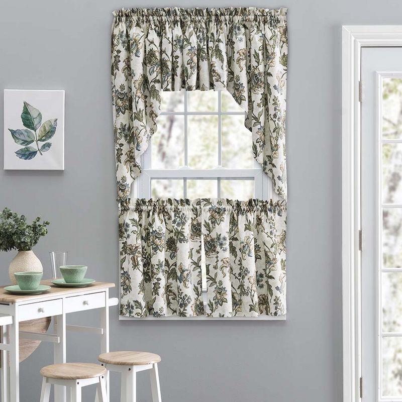 Ellis Curtain Madison Floral Design Printed Natural Ground 1.5" Rod Pocket Tailored Valance 58" x 15" Blue