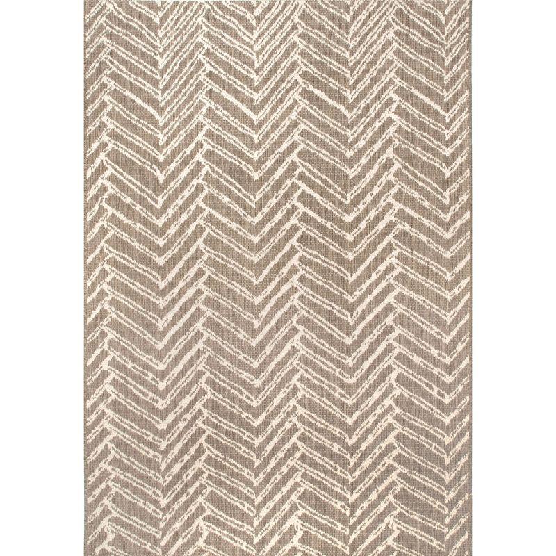 Nuloom Macklin Herringbone 8x11 Indoor/Outdoor Area Rug for Living Room Patio Deck Front Porch Kitchen, Brown/Ivory