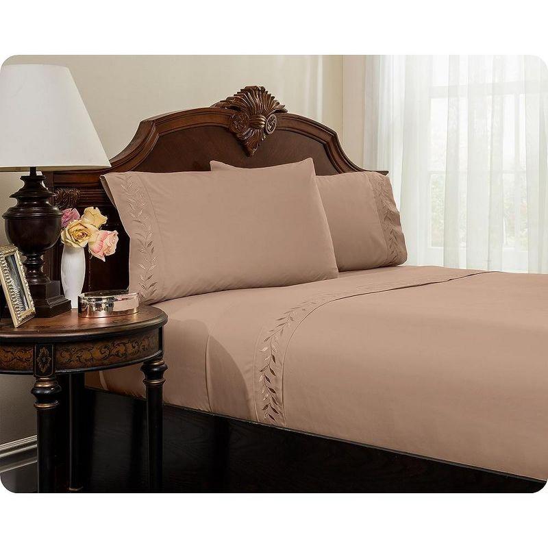 Twin Taupe Embroidered Microfiber Bed Sheet Set