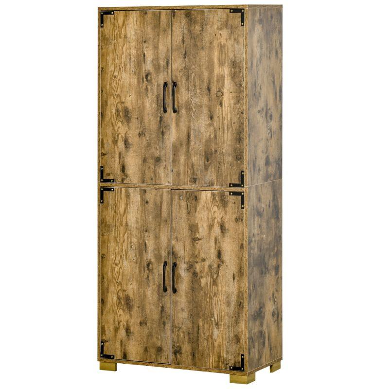 HOMCOM Industrial Style 4-Door Cabinet Pantry Cupboard with Storage Shelves for Bedroom and Living Room