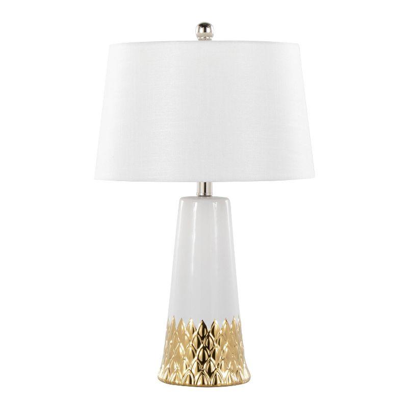 LumiSource Penelope 22" Contemporary Ceramic Table Lamp White and Gold : UL Listed, 1-Way Socket Switch