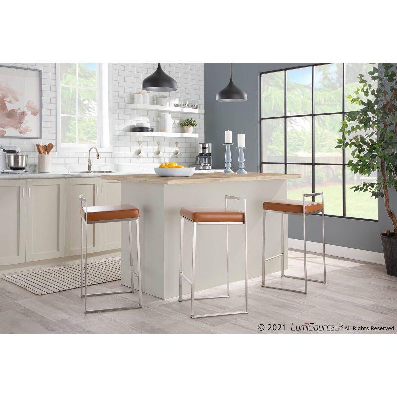 Set of 2 Fuji Stackable Counter Height Barstools Leather/Steel Camel - LumiSource: Padded, Easy Storage