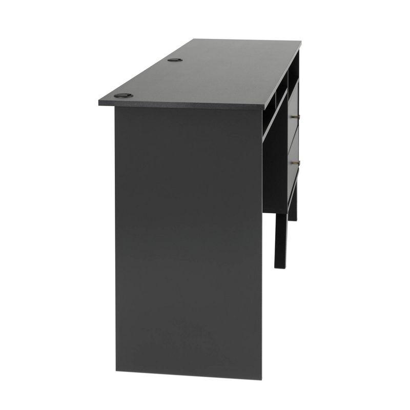 Milo Mid-Century Modern Black Desk with Brass Knobs and Storage