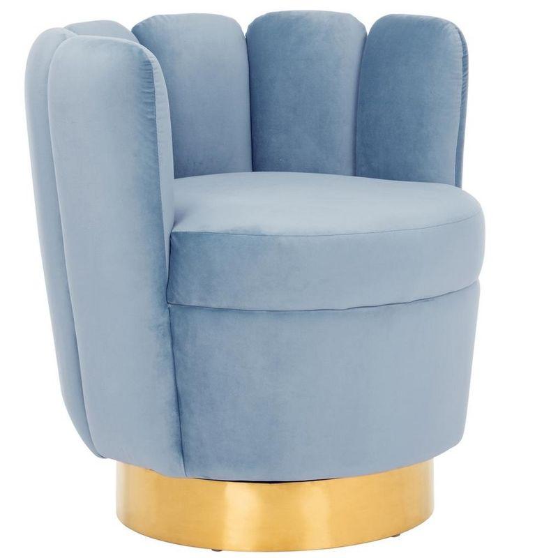 Transitional Light Blue Velvet Swivel Arm Chair with Gold Base