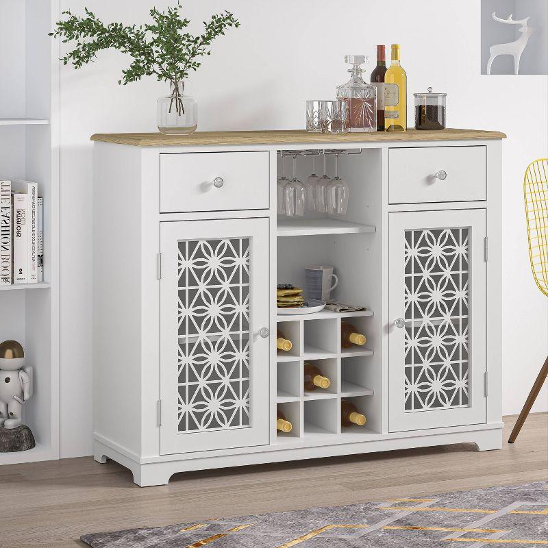 Festivo 47" White Wine Cabinet with Glass Doors and Wood Top