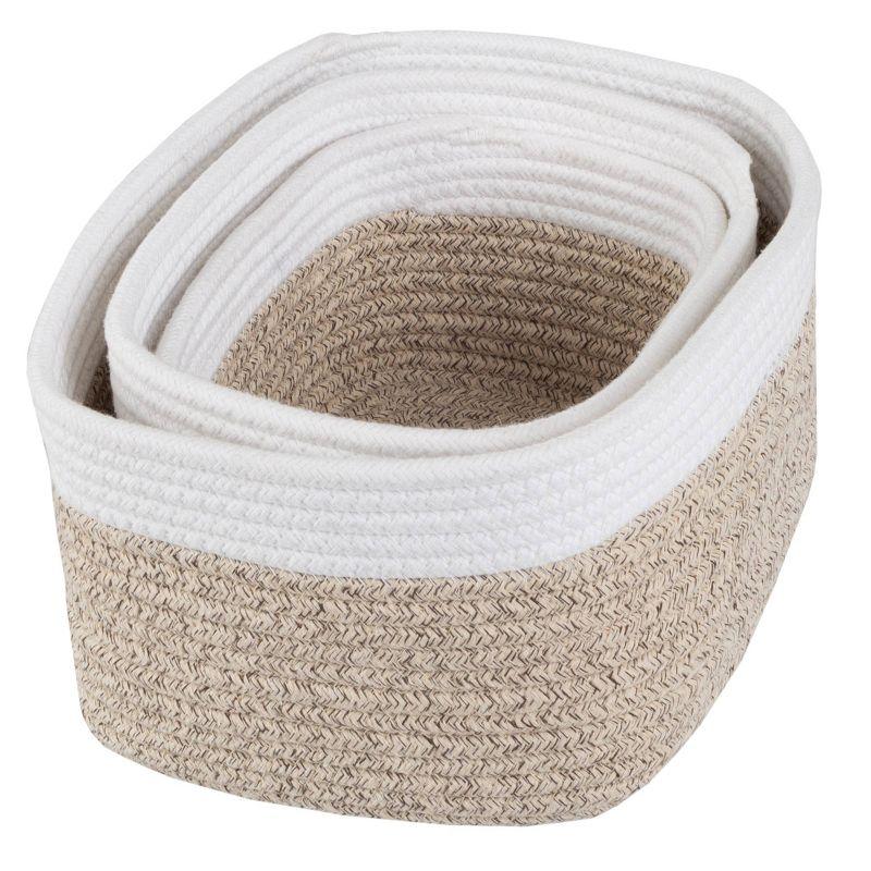 Natural and White Cotton Rope 3-Piece Storage Basket Set