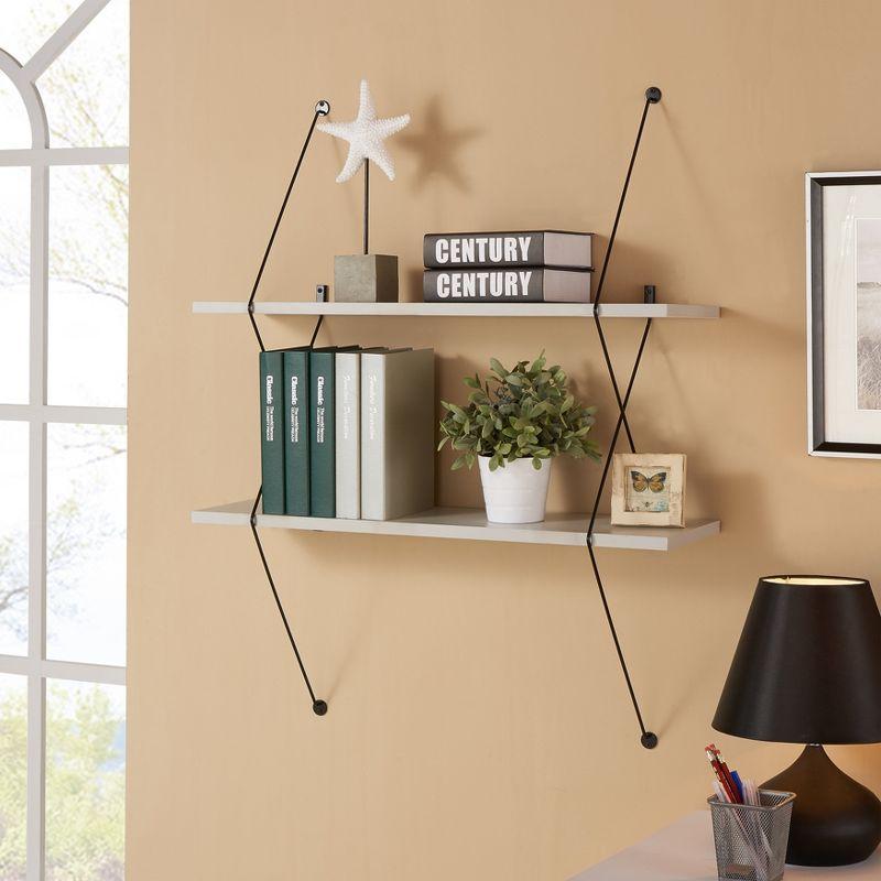 34" Gray Wood Two-Tier Wall Shelving with Black Brackets