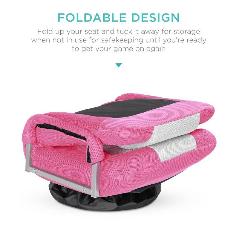 Best Choice Products 360-Degree Swivel Gaming Floor Chair w/ Armrest Handles, Foldable Adjustable Backrest - Pink/White
