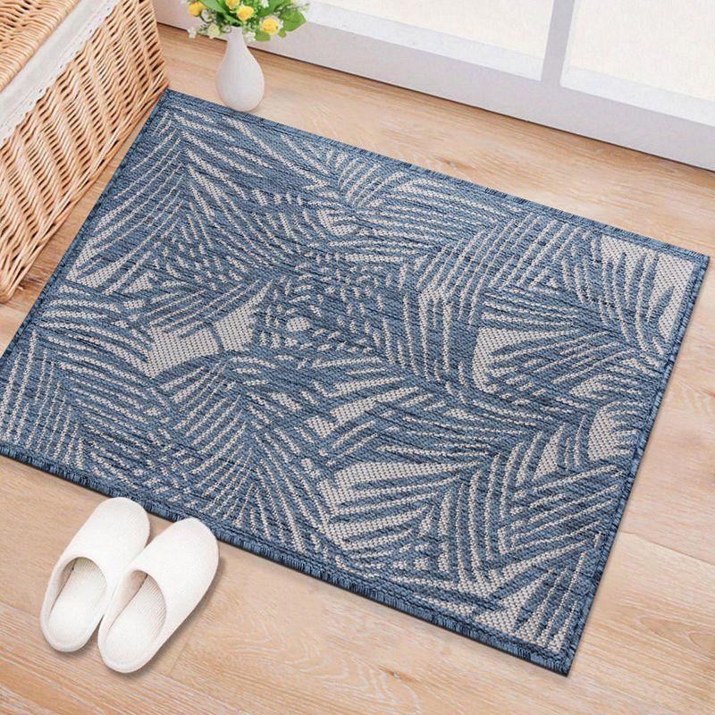 World Rug Gallery Contemporary Palm Leaf Textured Flat Weave Indoor/Outdoor Area Rug - BLUE 2'x3'