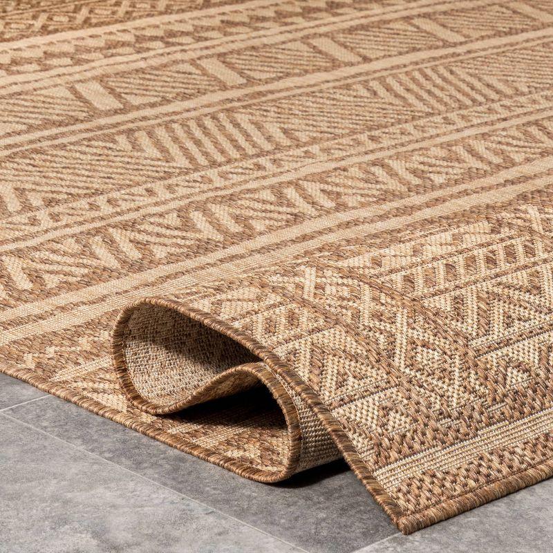 Beige Striped Synthetic Easy-Care Indoor/Outdoor Area Rug