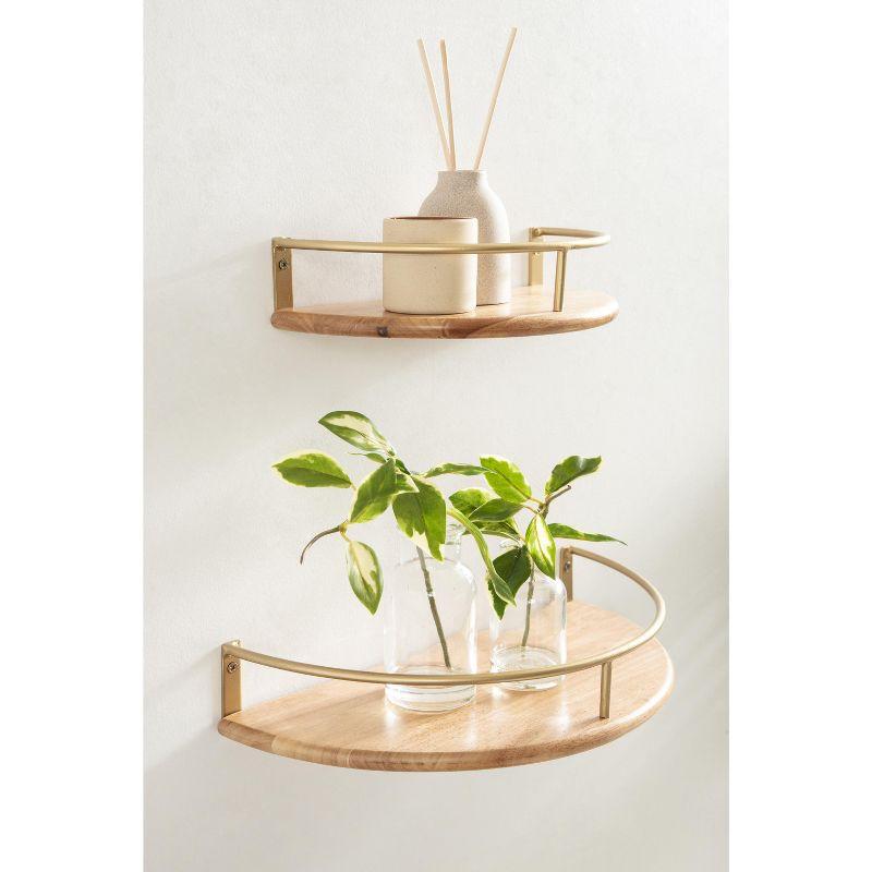 Kate and Laurel Camryn Half Circle Wood Floating Shelf, 2 Piece, Natural and Gold