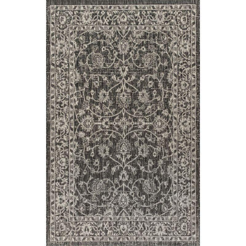 Elegant Twining Vine Black and Gray 4' x 6' Synthetic Area Rug