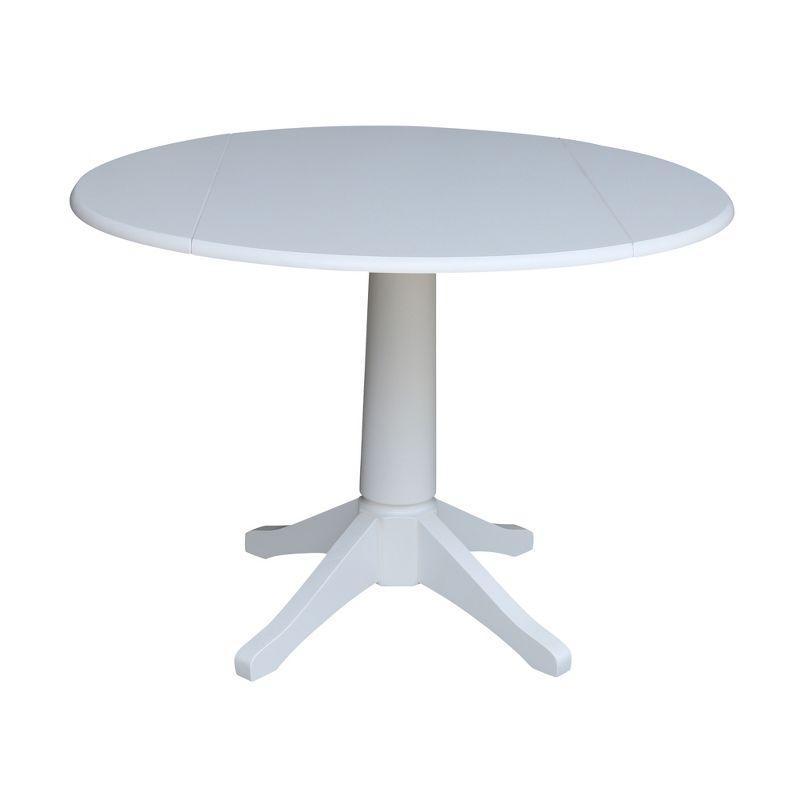 Elegant White 42" Round Solid Wood Extendable Pedestal Dining Table