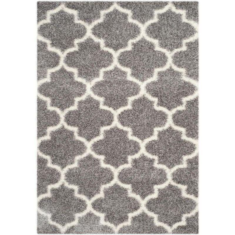 Hand-Knotted Grey/Ivory Shag Area Rug with Synthetic Fibers - 59"x9"