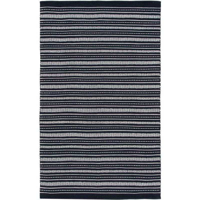 Black and White Handwoven Wool Kilim 4' x 6' Area Rug