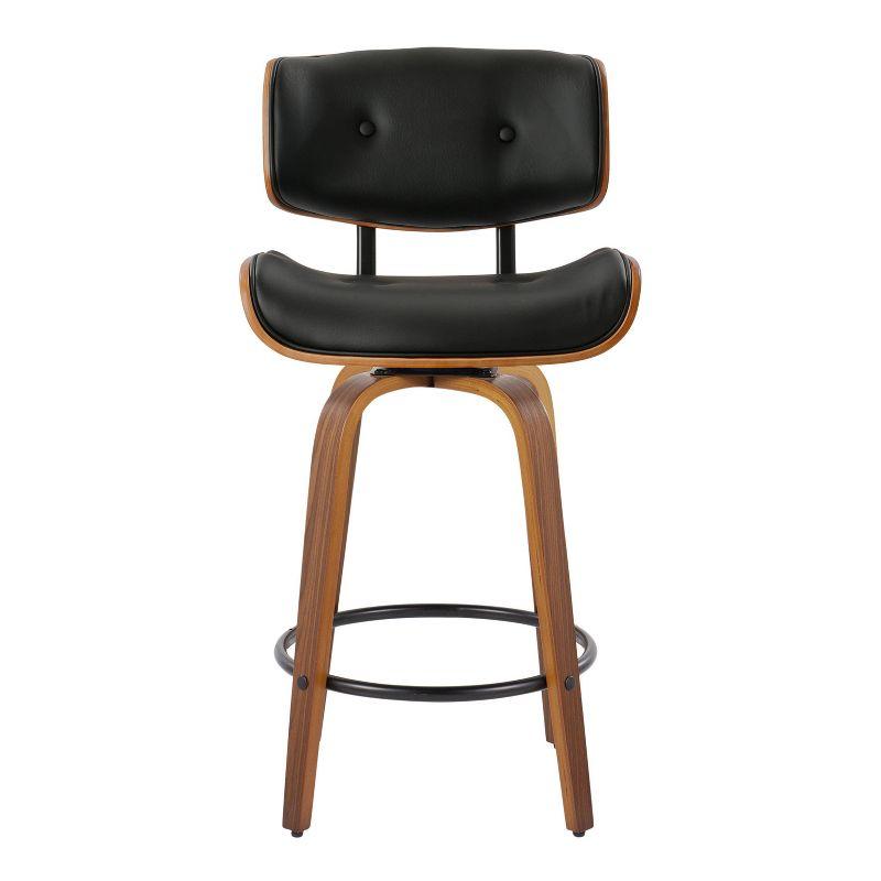 Set of 2 Lombardi Counter Height Barstools Walnut/Black: Mid-Century Modern, Fixed-Height, Swivel - LumiSource